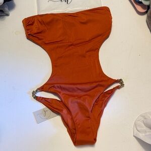 CHERINA BEACHWEAR Rust Orange One-Piece Swimsuit with Chain Accents